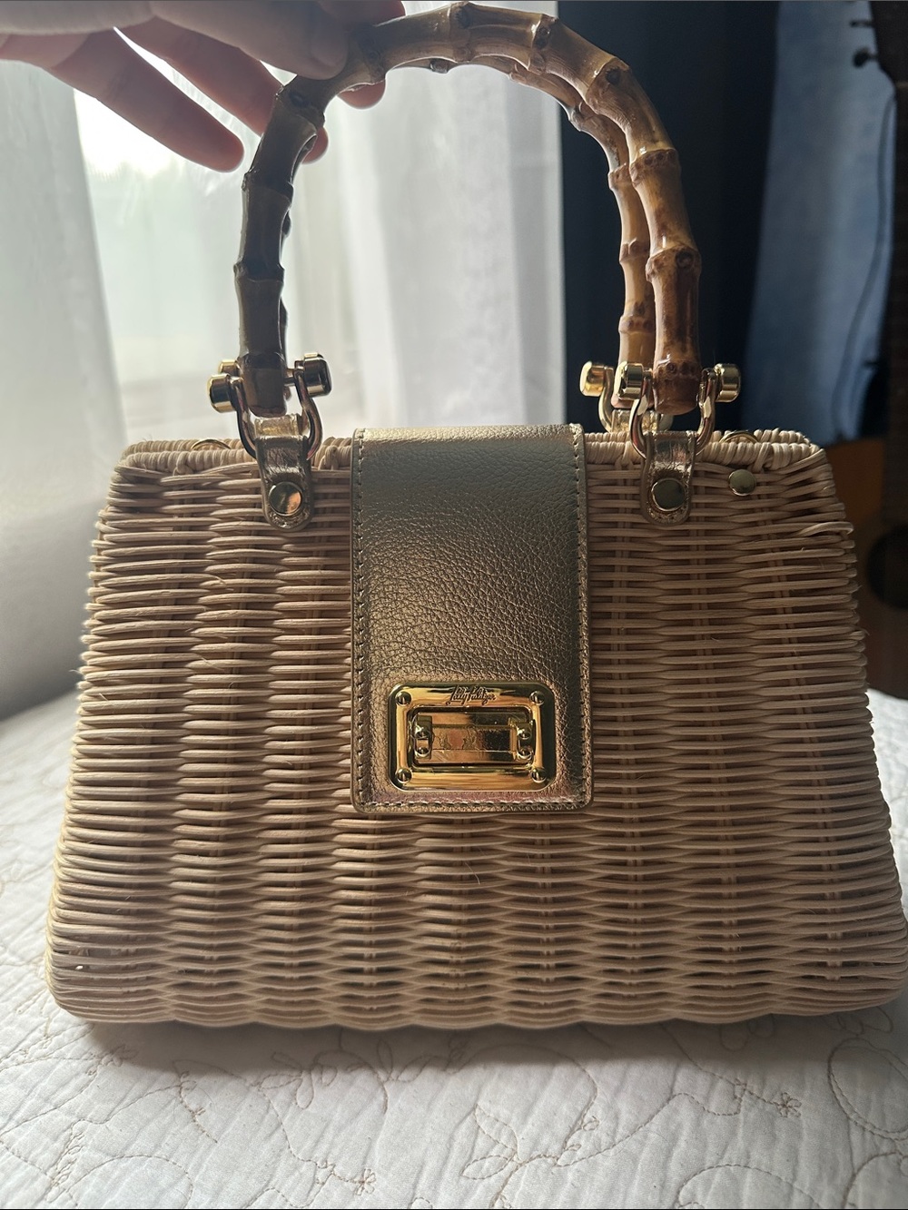 Lilly Pulitzer Gold Accent Bamboo Handle Purse